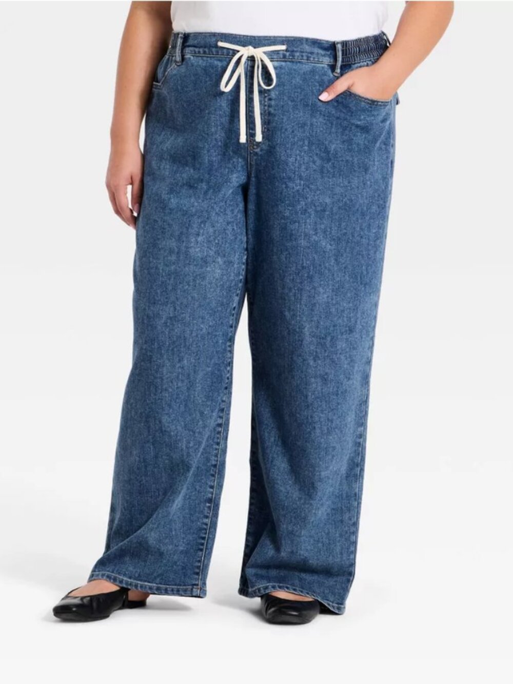 Women's Tie-Waist Straight Leg Jeans - Ava & Viv Medium Wash 18